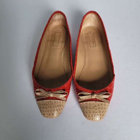 Aquazzura Firenze Crocodile-Embossed Leather Ballet Flats. Size 7 - Picture 2 of 10